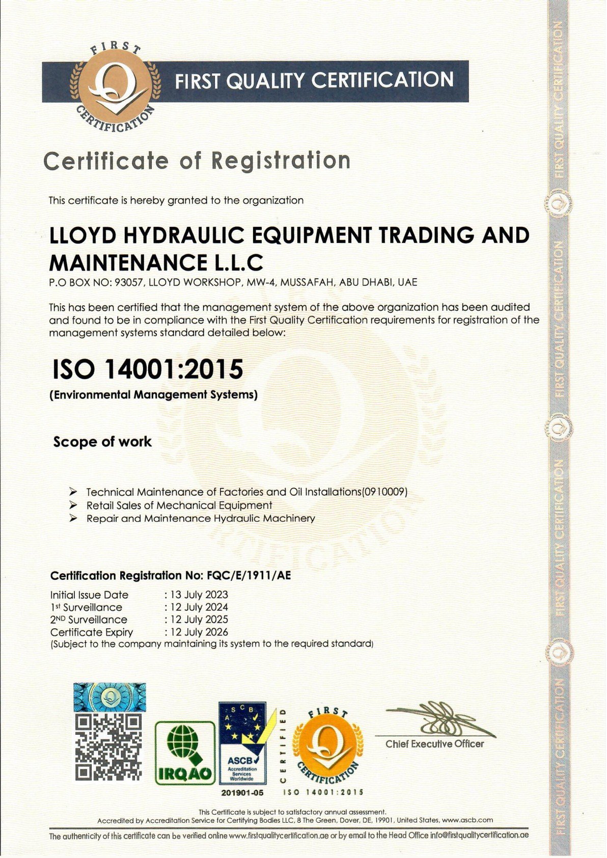 ISO 14001-2015 Certificate